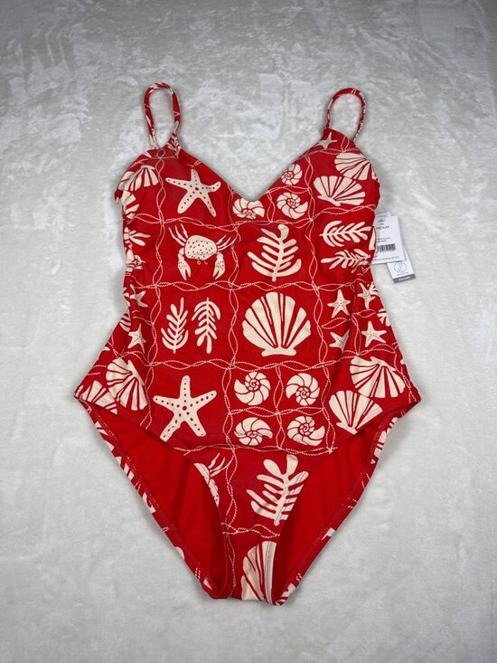 Loft Swim Other - Loft Swim Ladies V-Neck Cross Back One-Piece Swimsuit Medium Red & White